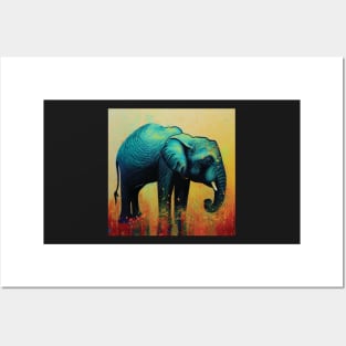 Elephant Art with Colourful Paint Splatters Posters and Art